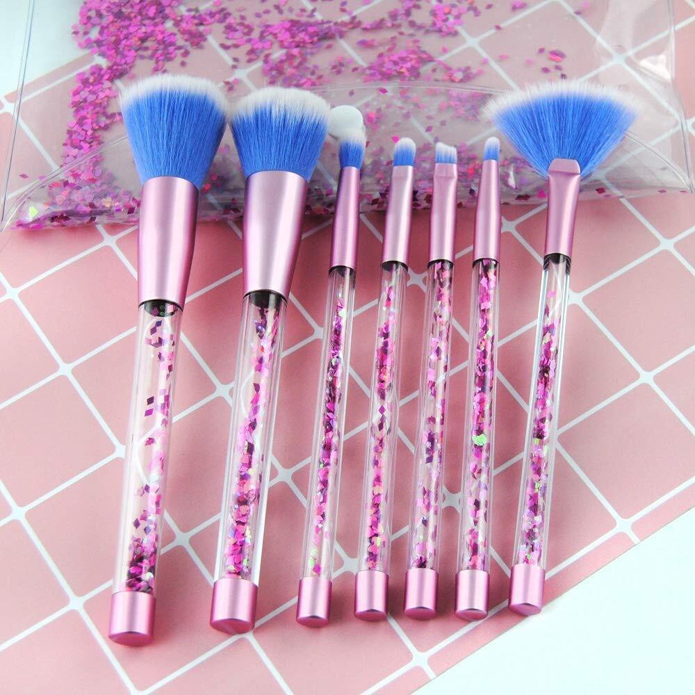 Makeup Brushes Set Cosmetic Brush Crystal Quicksand Sequins with Pouch Case